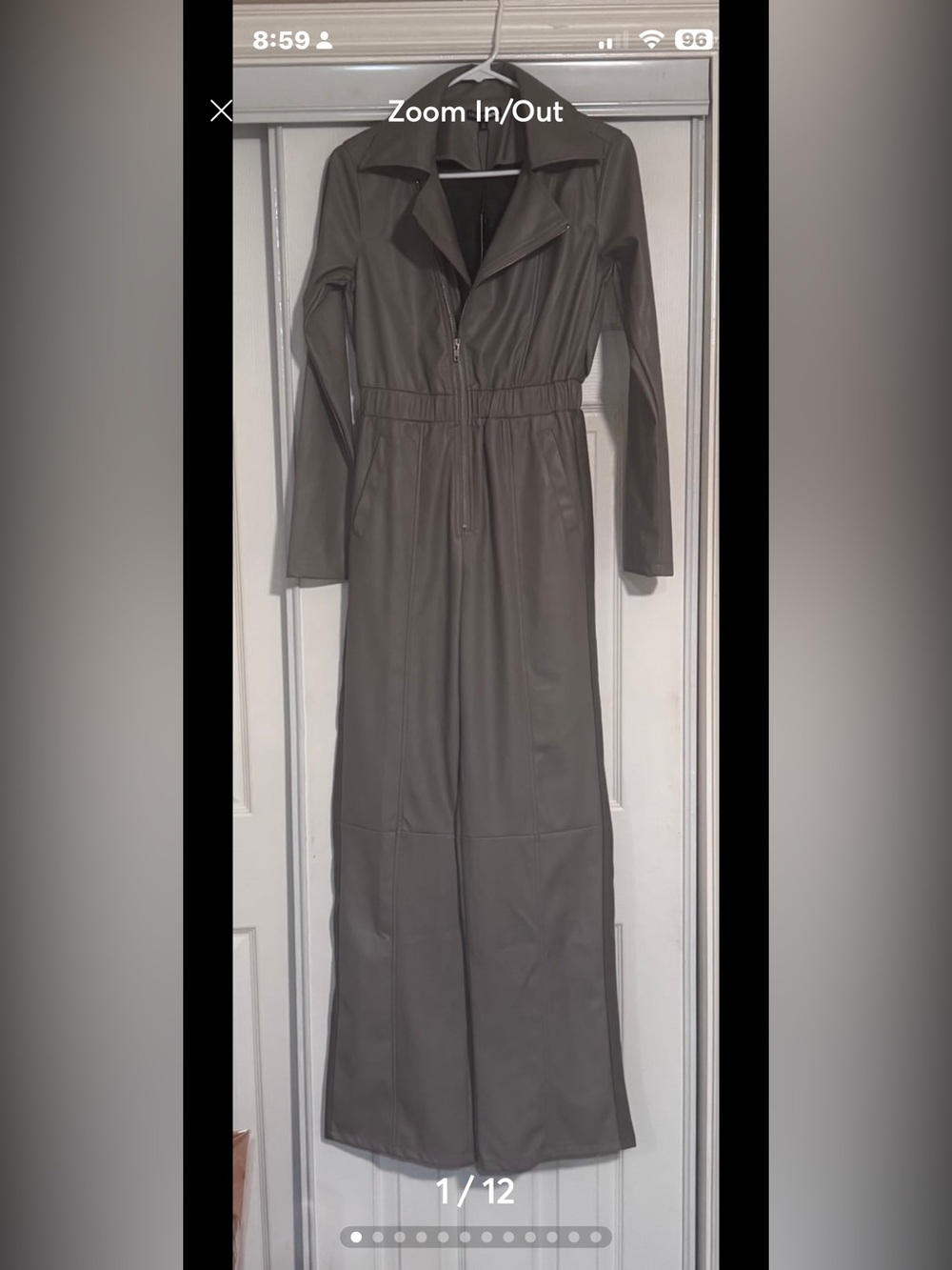 Fashion Nova Gray Faux Leather Long Sleeve Jumpsuit